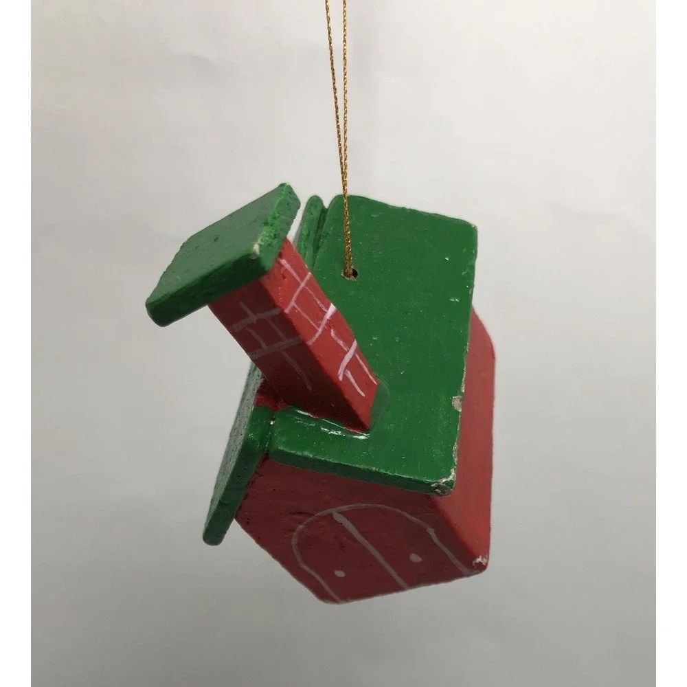 Vintage Wooden Hand Painted Schoolhouse Christmas‎ Ornament 2.5